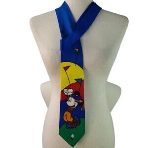 Mickey Mouse Blue Red Yellow Golf Motif Silk Tie
